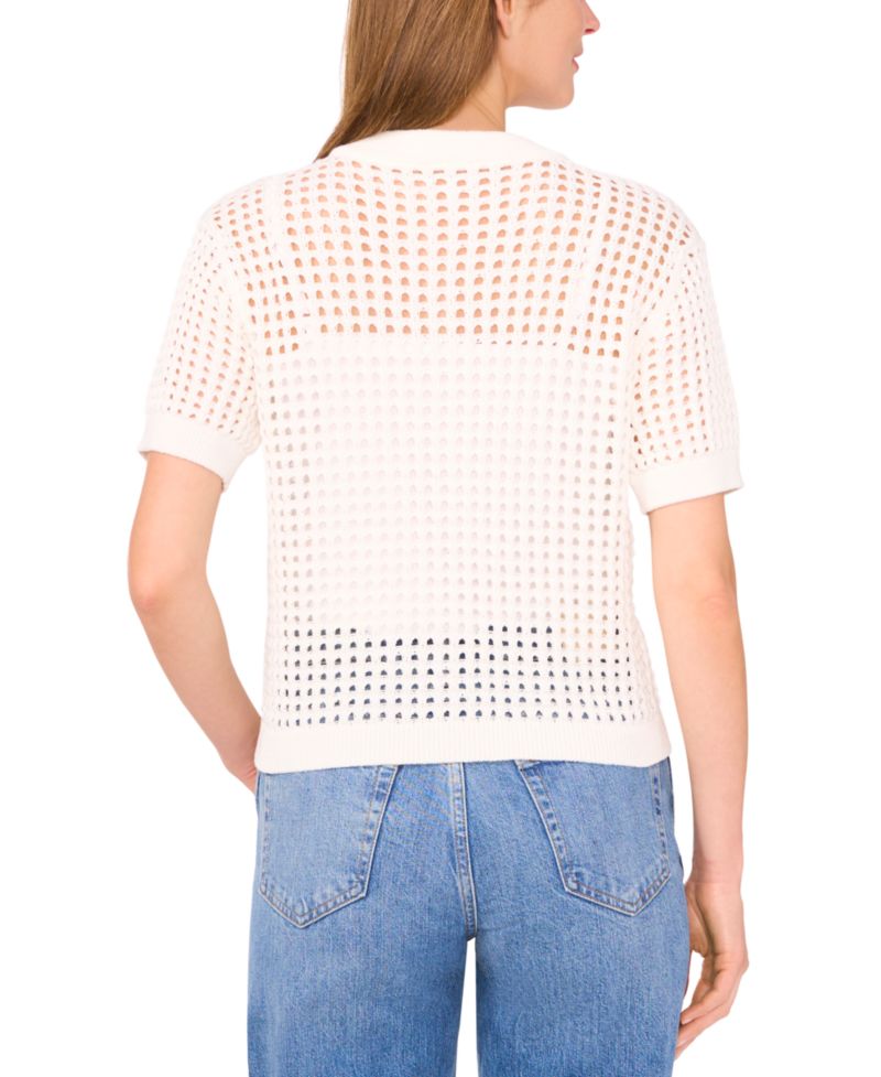 Women's Texture Mesh Short-Sleeve Cardigan