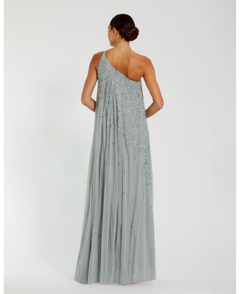 Women's One Shoulder Embellished Trapeze A Line Gown