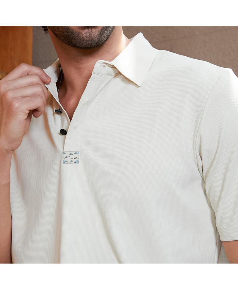 Men's Off-White Seamless Waffle Polo T-Shirt