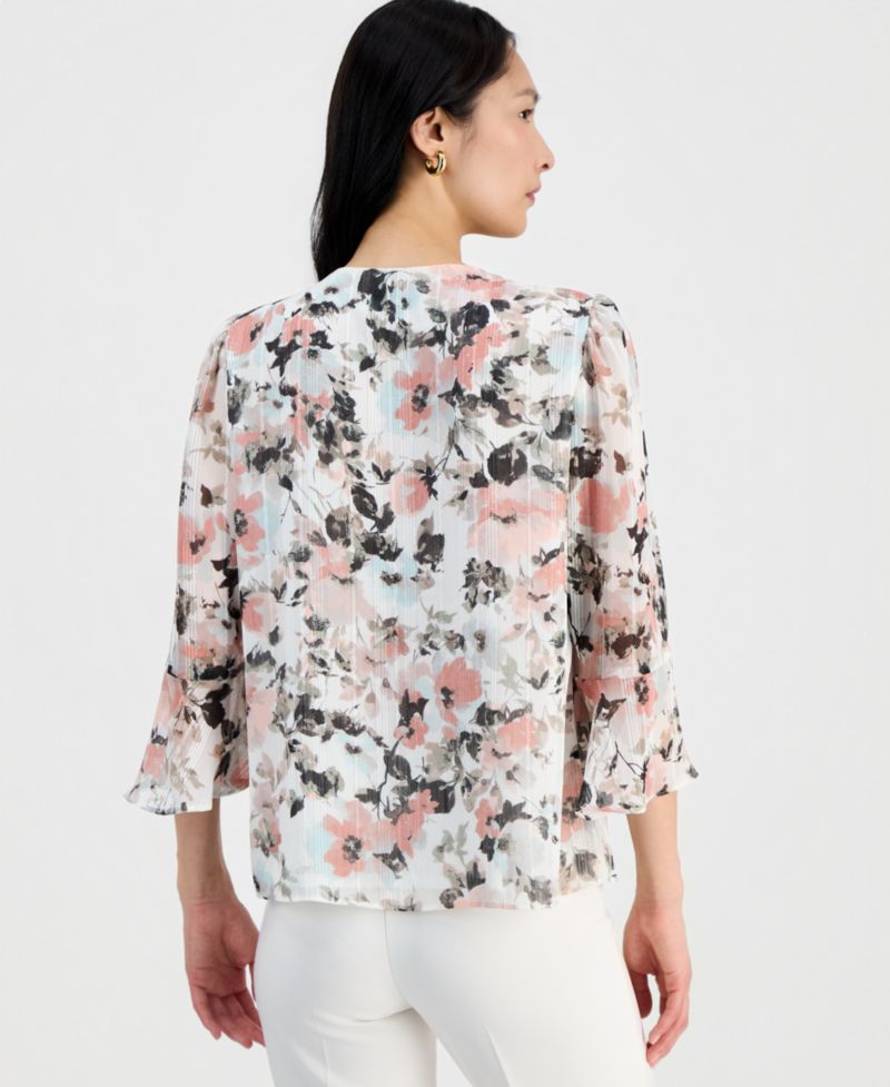 Petite Ruffle-Front V-Neck Blouse