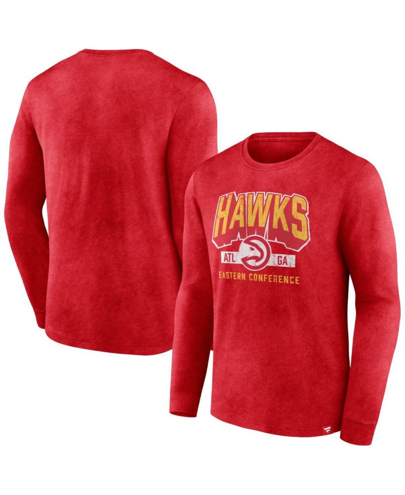 Men's Heather Red Distressed Atlanta Hawks Front Court Press Snow Wash Long Sleeve T-shirt