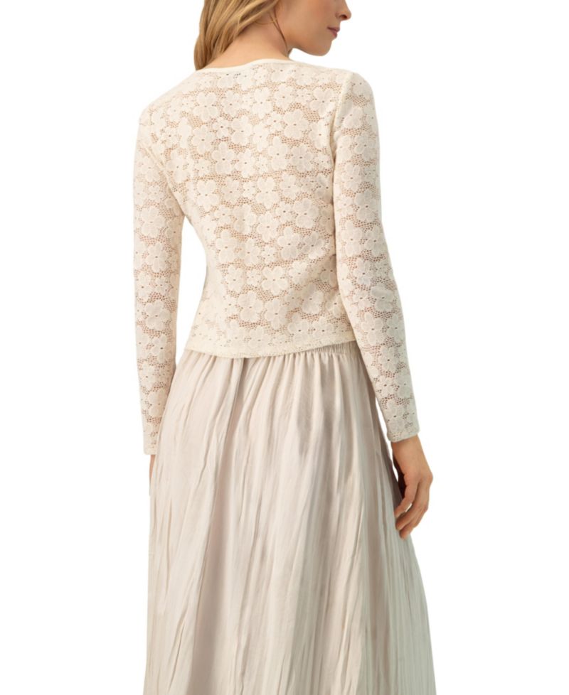 Women's Long Sleeve Knitted Lace Straight Blouse