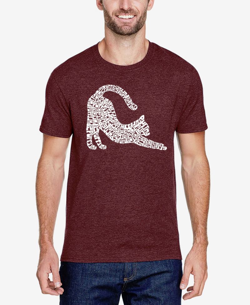Men's Cotton/Poly Blend Word Art T-Shirt - Stretching Cat