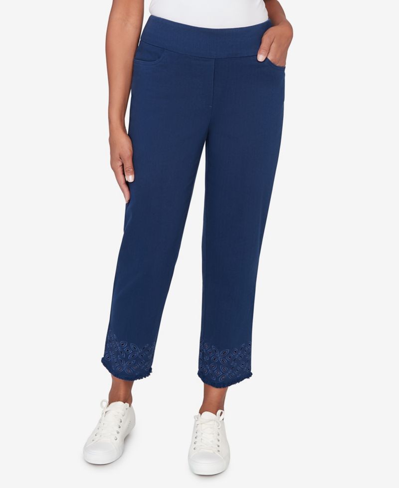 Women's Mykonos Geometric Embroidered Super Stretch Denim Ankle Pant