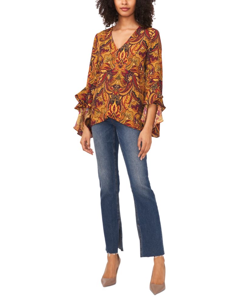 Women's Paisley-Print Flutter-Sleeve Top