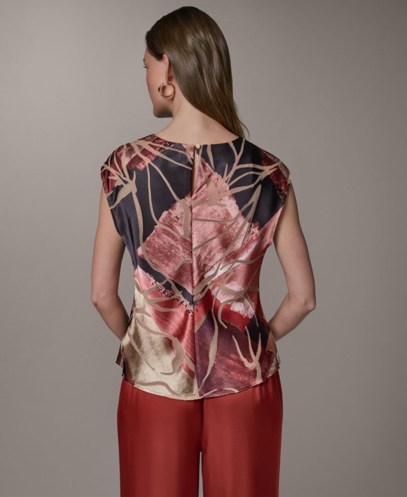 Women's Abstract Geo Print Burnout Cap-Sleeve Top