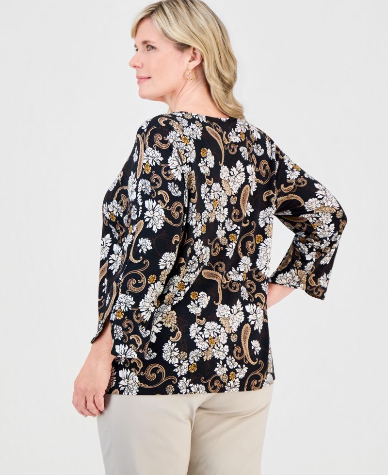 Petite Floral 3/4-Length Tulip Top