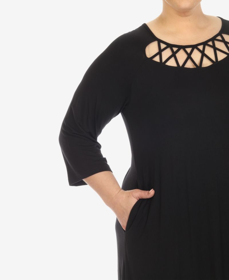 Plus Size Criss Cross Neckline 3/4 Sleeve Swing Dress