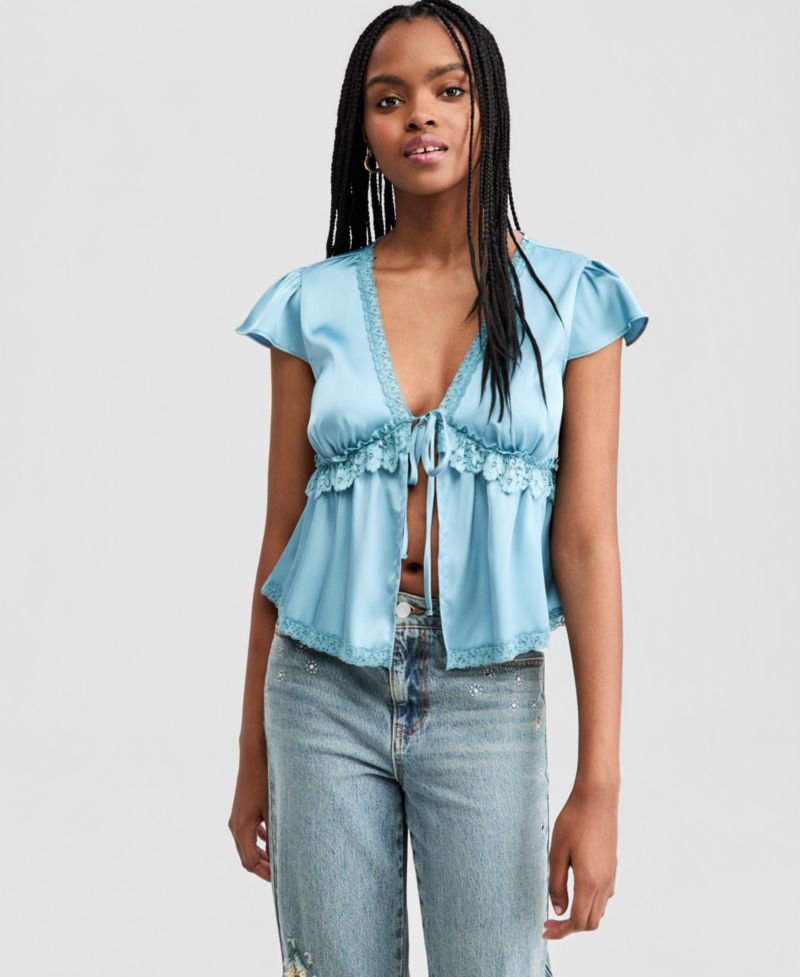 Plus sizeSatin Lace Peplum-Hem Top