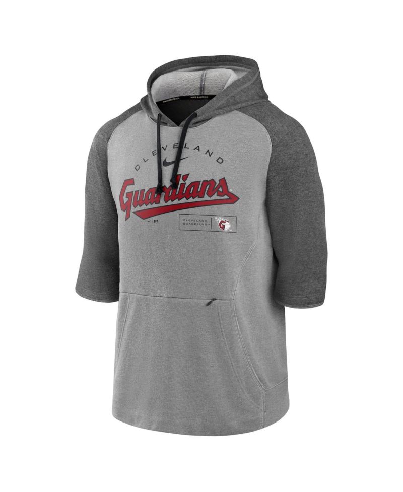 Men's Heather Charcoal, Heather Gray Cleveland Guardians Team Modern Arch 3/4 Sleeve Pullover Hoodie