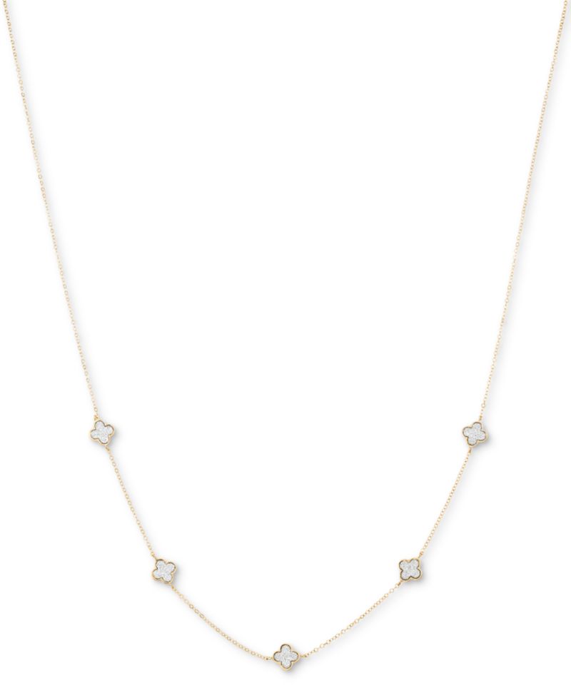Glitter Clover Five Station 18" Collar Necklace in 10k Gold