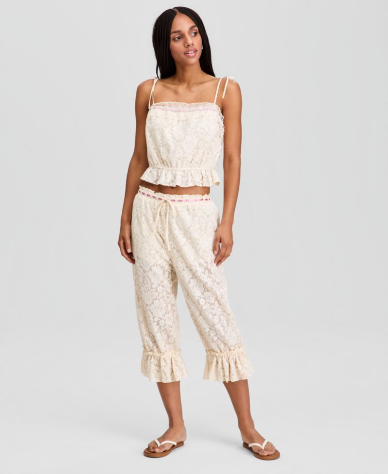 Women's Ribbon-Trim Lace Capri Pants