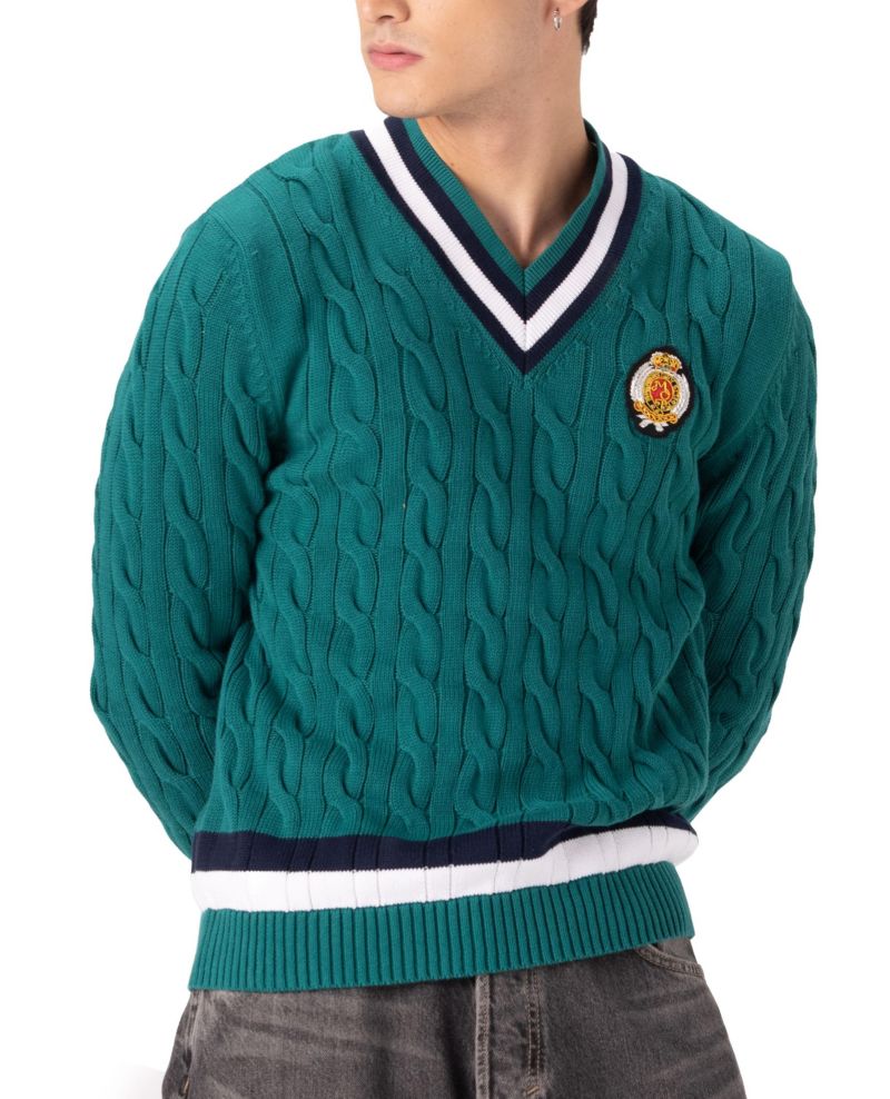 Men's Cotton Cable Knit Cricket Sweater