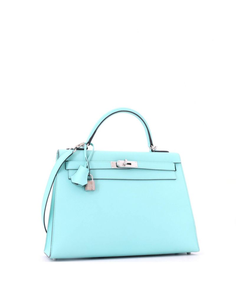 Pre-Owned Hermes Kelly 32 Handbag Blue Epsom with Palladium Hardware
