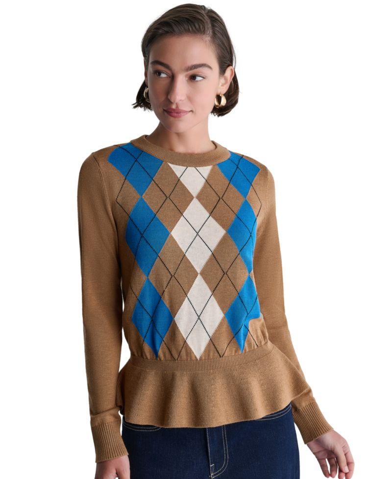Women's Argyle Peplum Crewneck Sweater