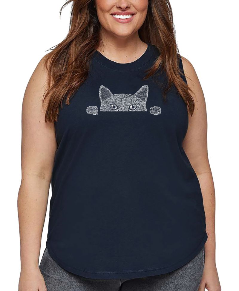 Plus Size Peeking Cat Word Art Tank Top