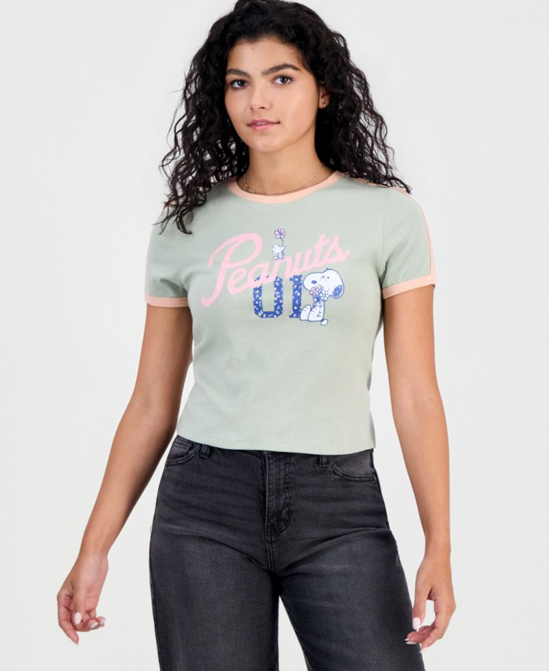 Juniors' Sporty Snoopy Ringer Tee