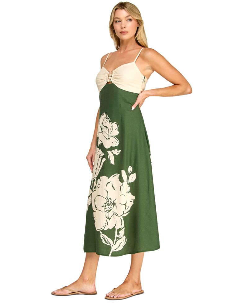 Juniors' Sleeveless Fit & Flare Midi Dress with Floral Placement Print