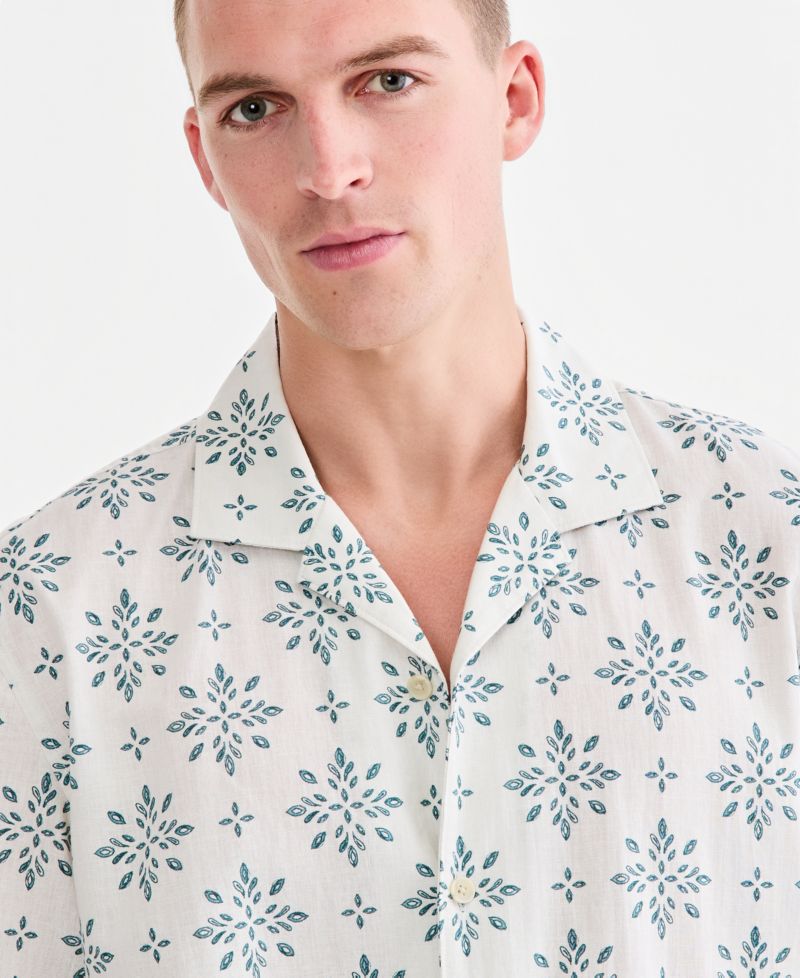 Sun & Stone Men's Linen Blend Printed Camp Shirt