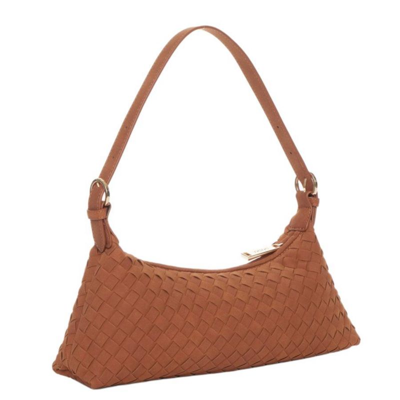 Woven Suede Baguette Bag with Crossbody Strap