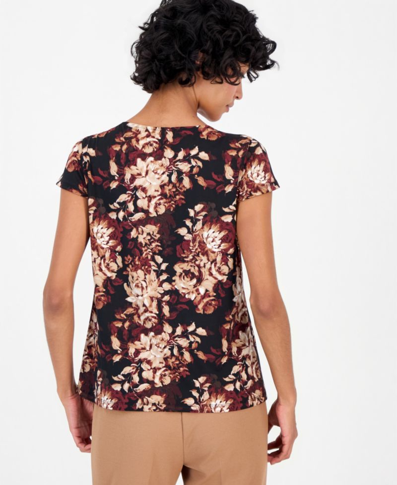 Petites Cap-Sleeve Pleated V-Neck Blouse