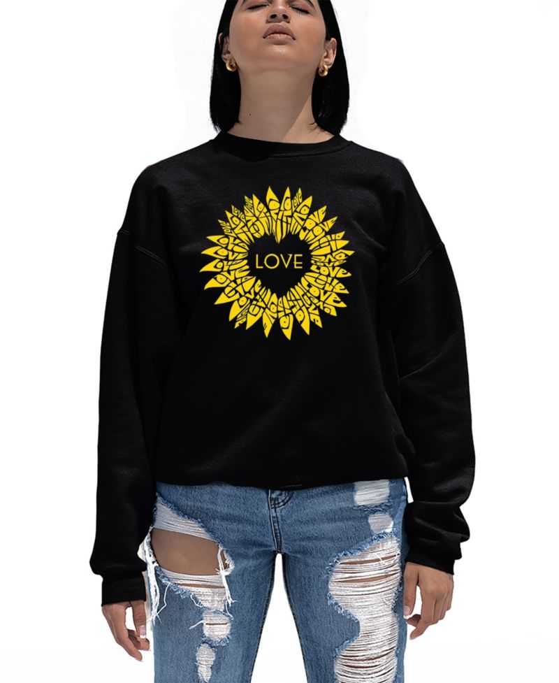 Women's Sunflower Love Word Art Crewneck Sweatshirt