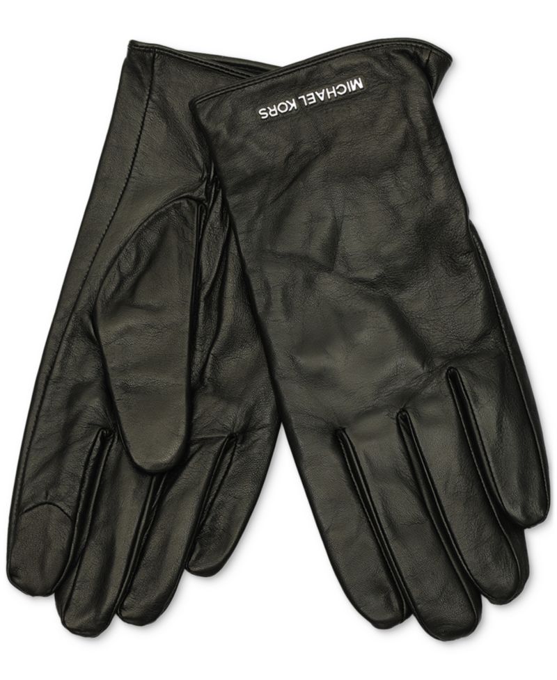 Women's Logo Detail Leather Tech Gloves