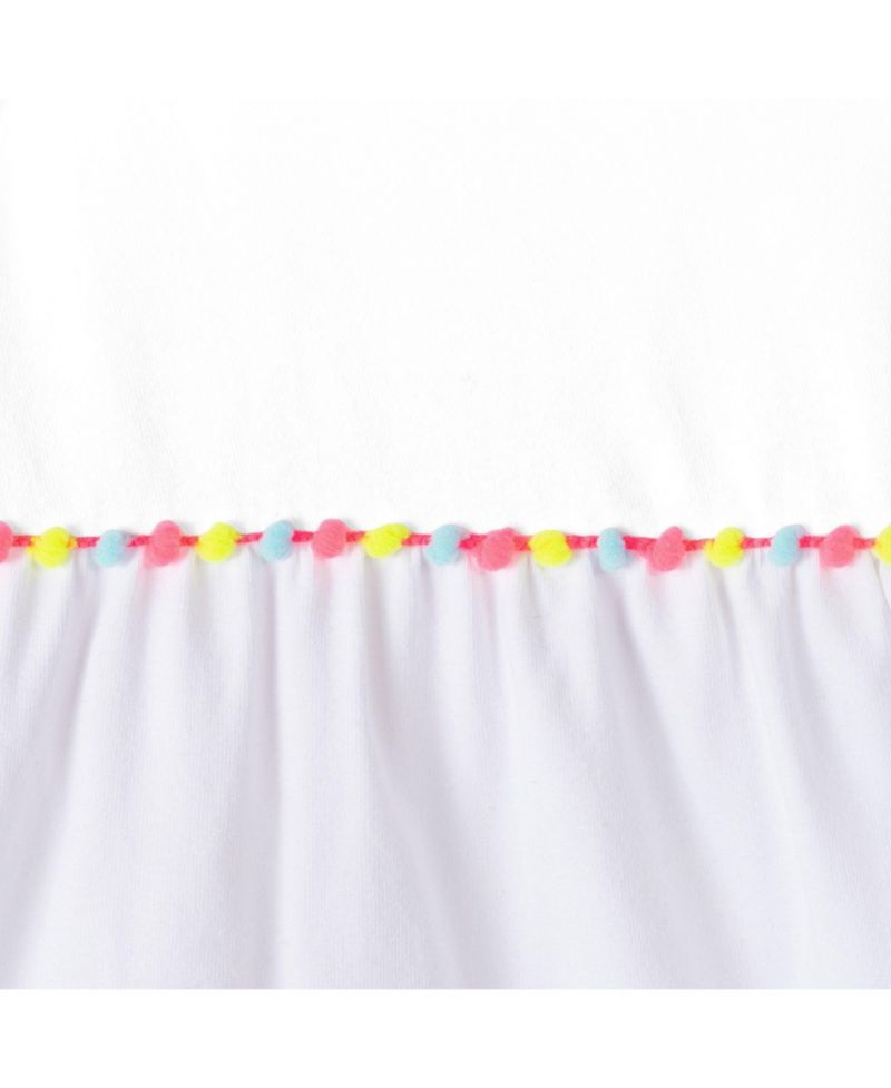 Little Girls Cherry Striped Blocked Dress With Scalloped Neck Binding