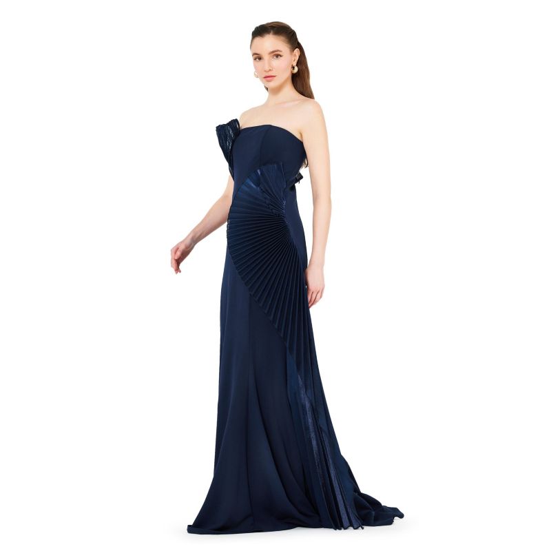 3D Pleated Drape Strapless Gown