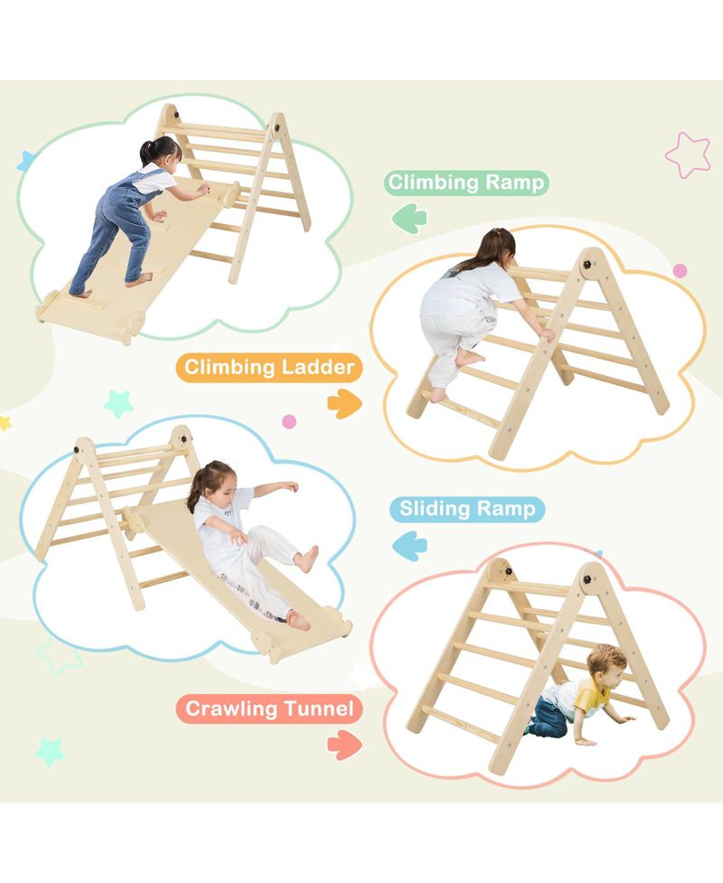 Ages 3+ 7-in-1 Height-Adjustable Indoor Climbing Gym with Reversible Ramp