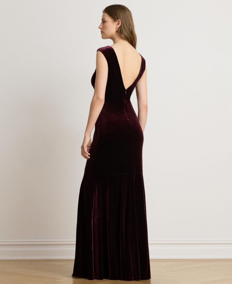 Women's Velvet Boatneck V-Back Gown
