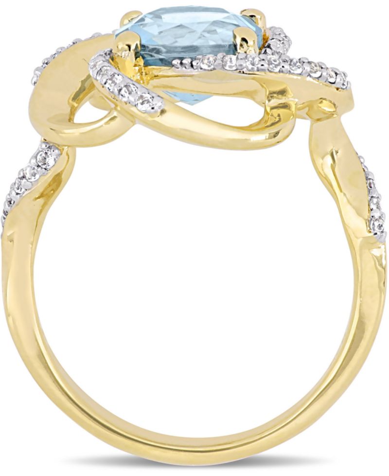 Blue Topaz (2-1/3 ct. t.w.) & White Topaz (1/4 ct. t.w.) Swirl Statement Ring in 18k Gold-Plated Sterling Silver