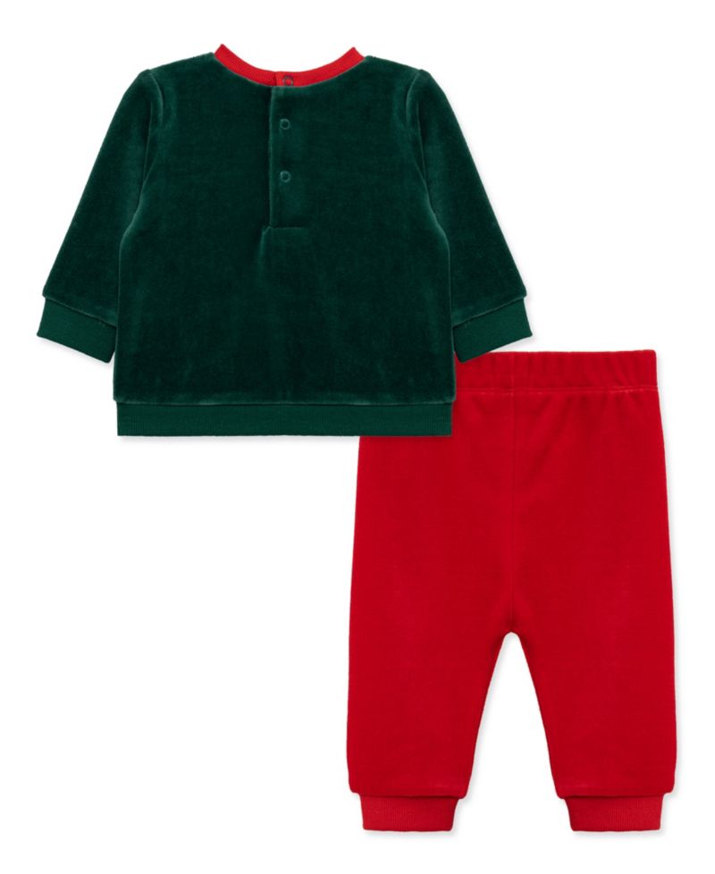 Baby Boys' Embroidered Santa Bear Velour Top and Pants, 2-Piece Set