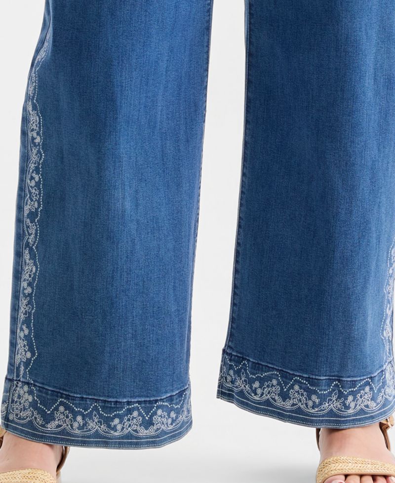 Plus Size Printed High-Rise Five-Pocket Wide-Leg Jeans