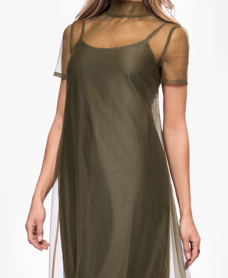Women's Turtle Neck Organza Overlay Ball Gown