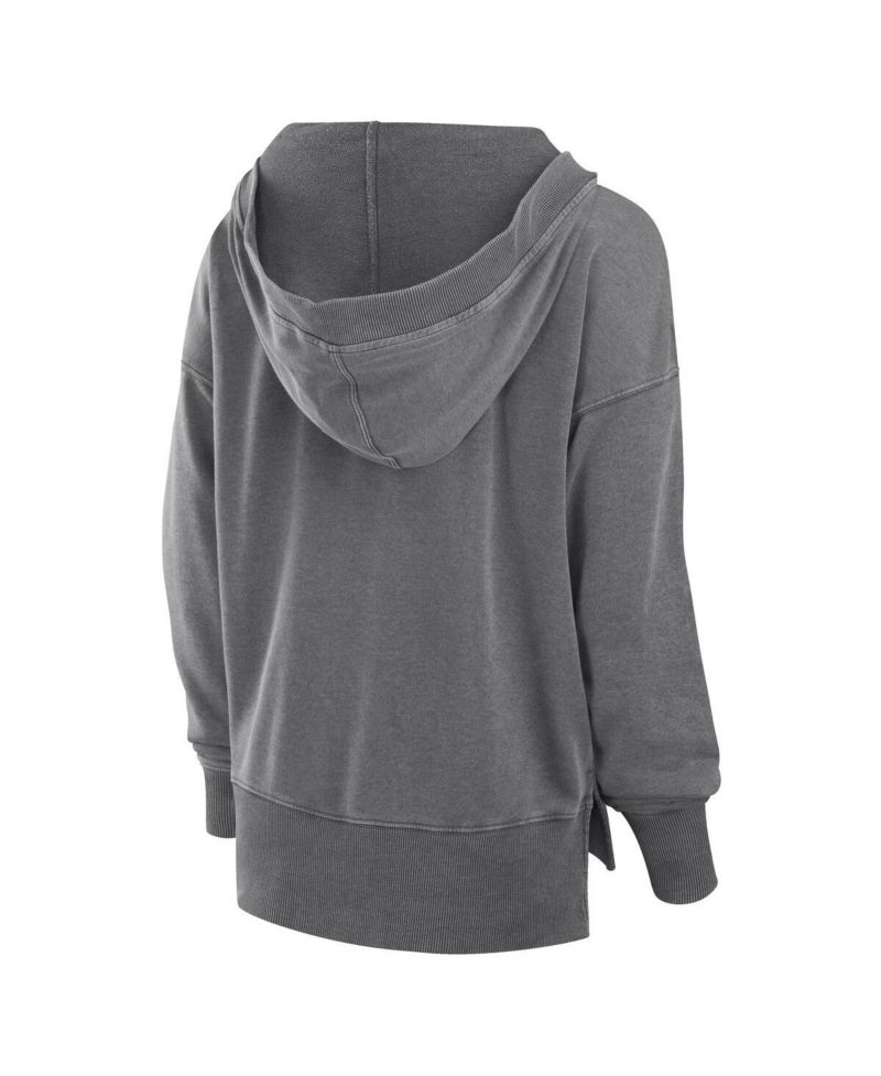 Women's Heather Charcoal New York Jets Initiative Snow Wash French Terry V-Neck Pullover Hoodie