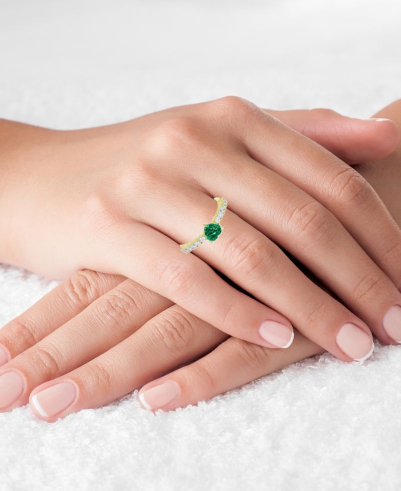 Green and White Cubic Zirconia Pave Engagement Ring (2 ct. t.w.) in 14k Gold Over Sterling Silver