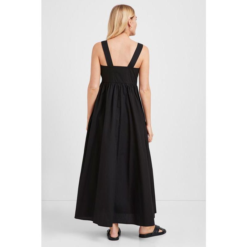 Women's Jamaica Square-Neck Cotton A-Line Midi Dress with Pockets