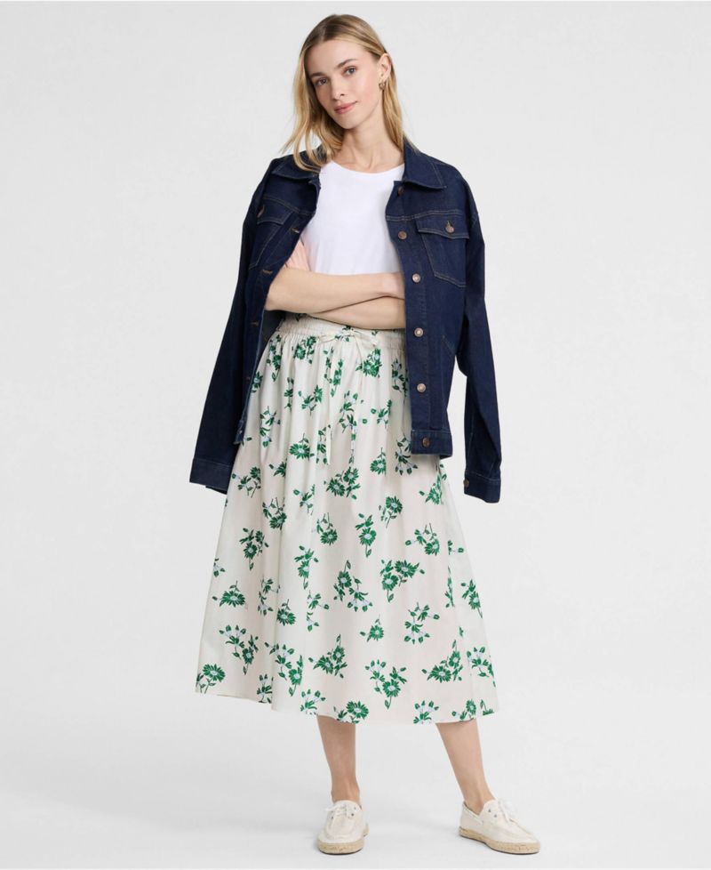Women's Poplin Pull On Midi Skirt