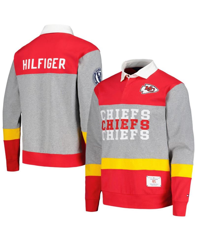 Men's Red Kansas City Chiefs Connor Oversized Rugby Long Sleeve Polo Shirt
