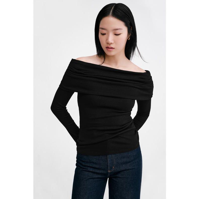 Women's Bennett Off-Shoulder Bardot Ribbed-Jersey Fitted Top