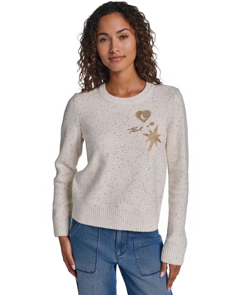 Women's Whimsy Crewneck Long-Sleeve Metallic Sweater