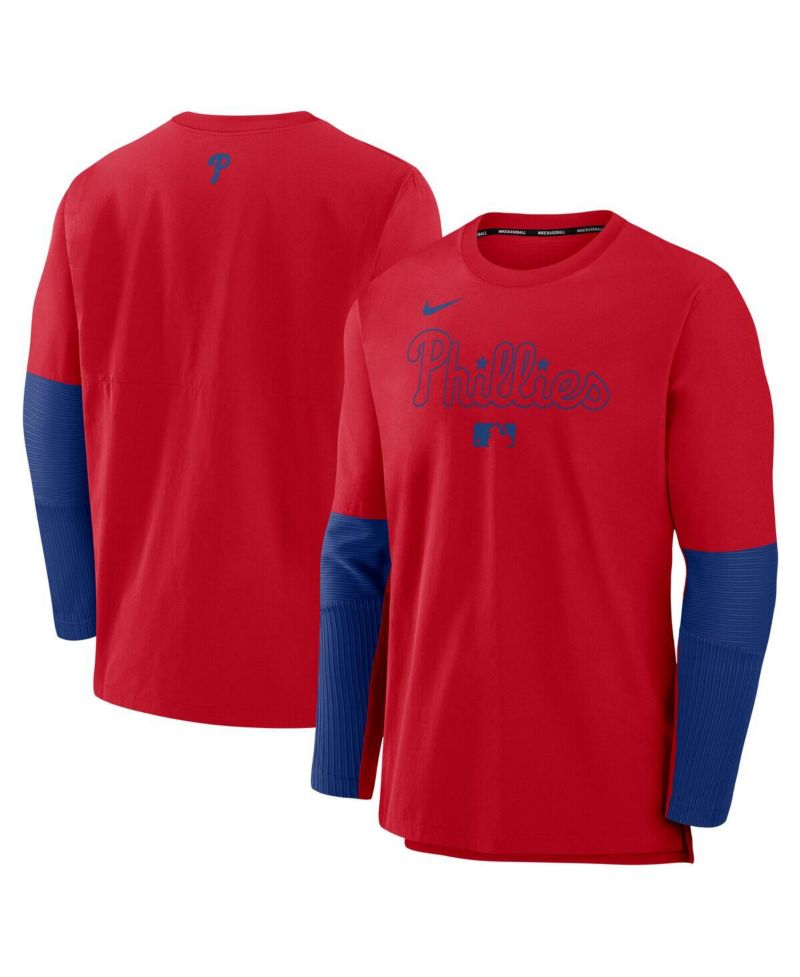 Men's Red/Royal Philadelphia Phillies Authentic Collection Lightweight Player Tri-Blend Performance Pullover Sweatshirt