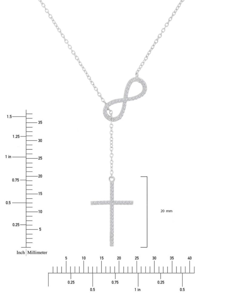 Cubic Zirconia Infiniti and Cross Y-Neck Necklace in Sterling Silver