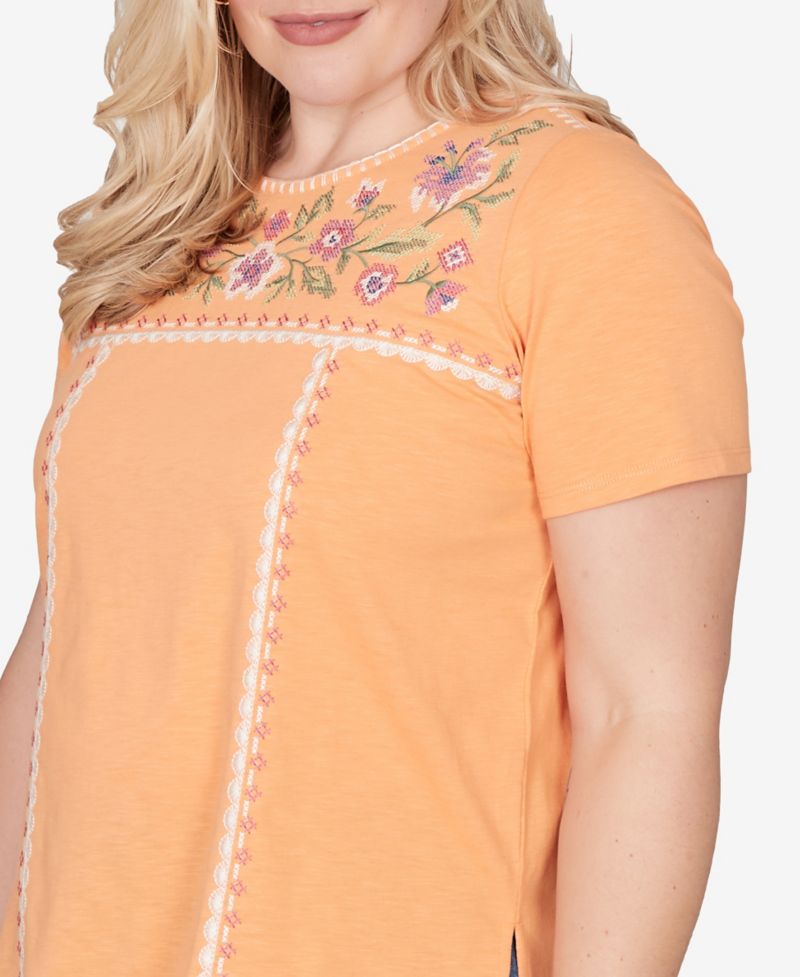 Petite Beachcomber Embroidered Floral Neck Short-Sleeve T-Shirt