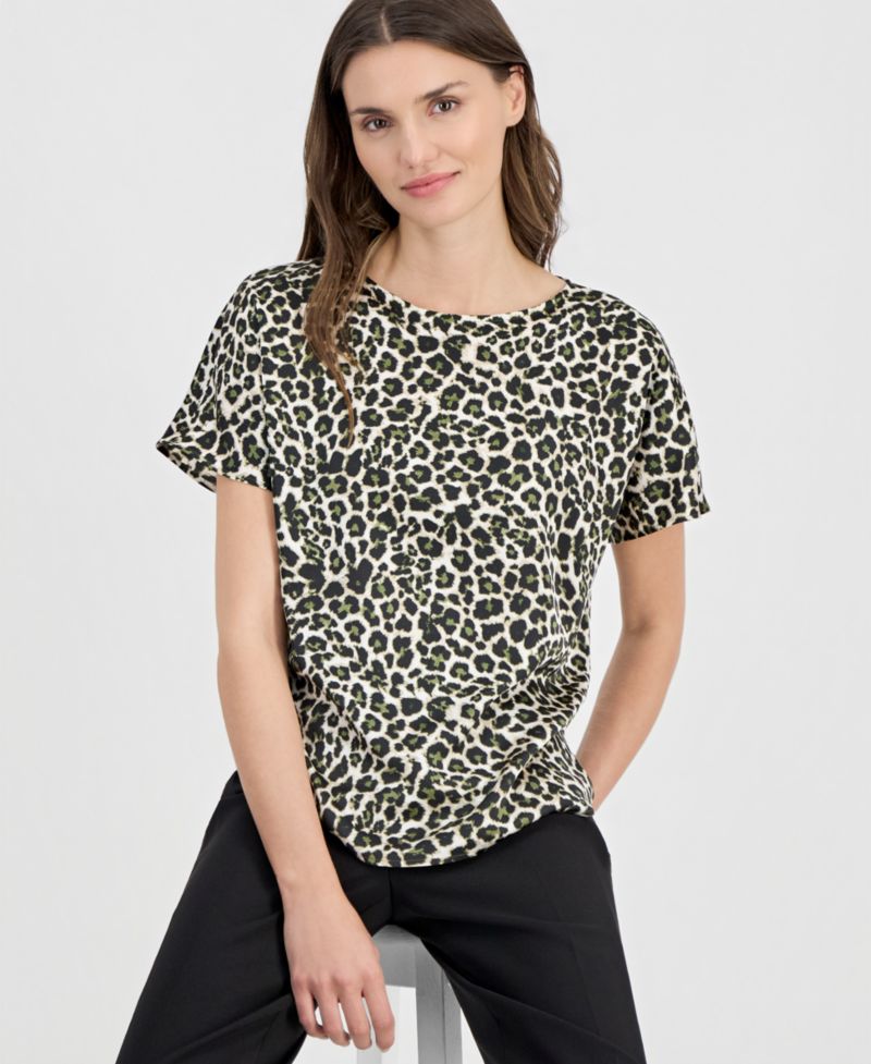 Women's Printed Boat-Neck Short-Sleeve Top
