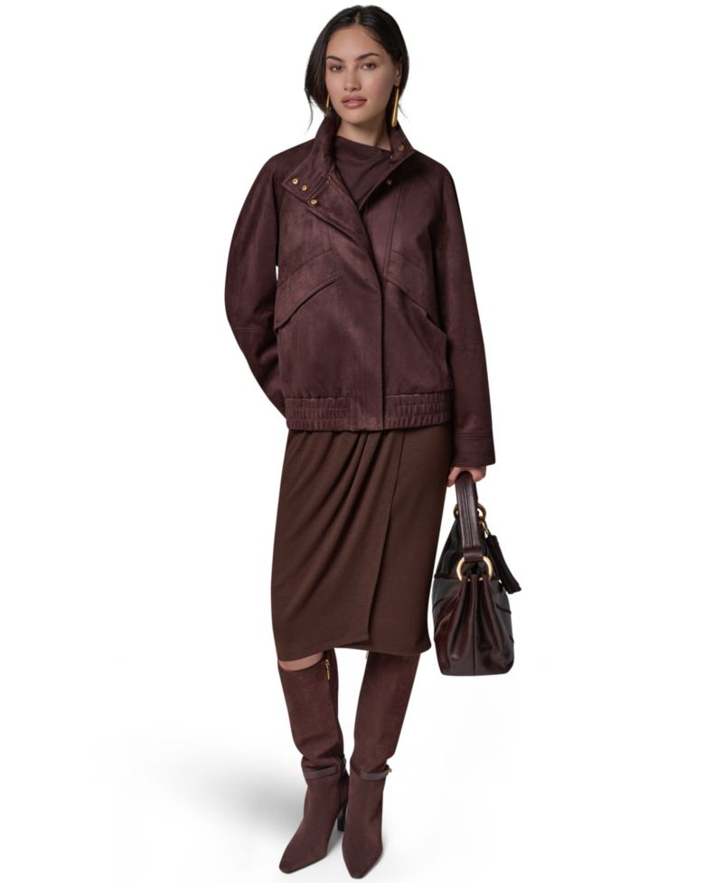 Women's Fitted Zip-Front Faux Suede Jacket