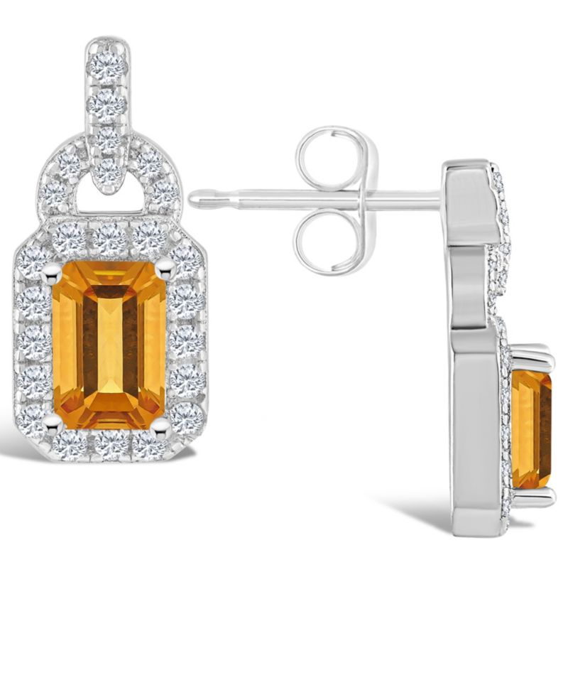 Citrine (1 1/10 ct. t.w.) and Topaz (3/8 ct. t.w.) Halo Drop Earrings in Sterling Silver