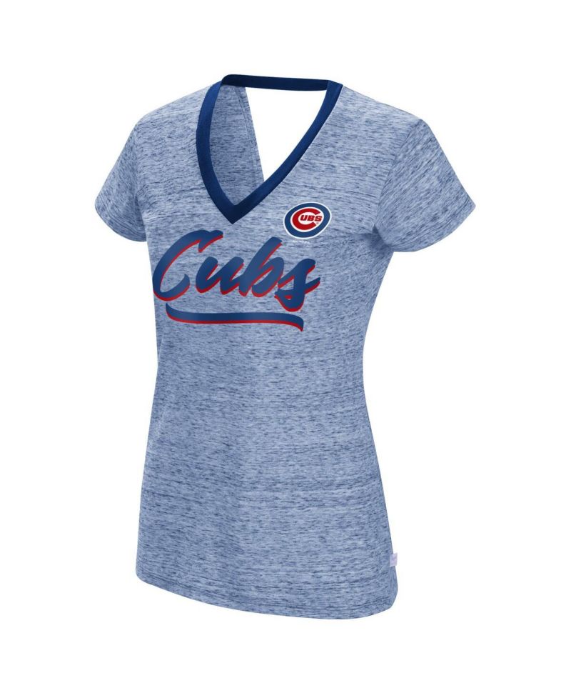 Women's Royal Chicago Cubs Halftime Back Wrap Top V-Neck T-shirt