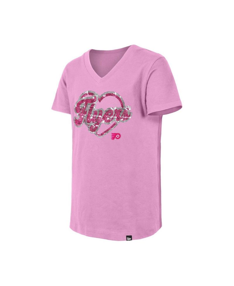 Girl's Pink Philadelphia Flyers Flip Sequin V-Neck T-Shirt
